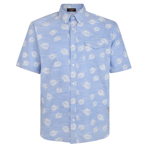 Espionage Short Sleeve Leaf Print Shirt Blue